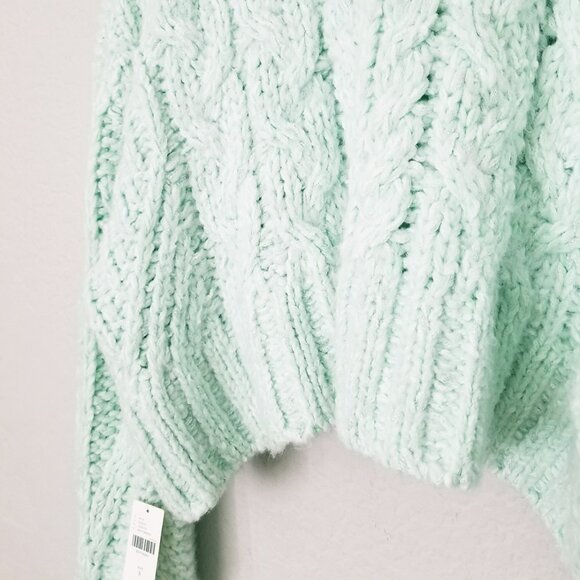 NEW By Anthropologie Fisherman Sweater Mint Size S Chunky Cable Knit Mock $168 - Picture 13 of 16